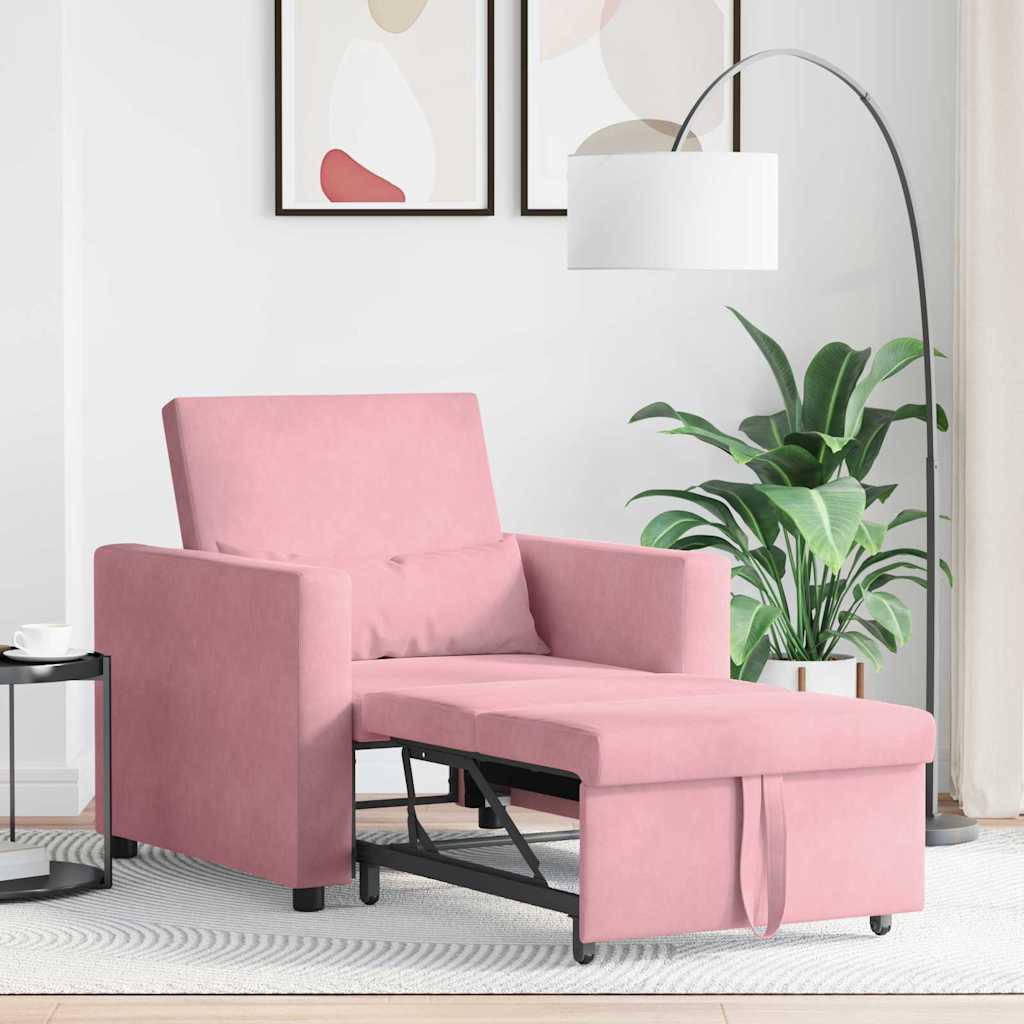 vidaXL Rozkładana sofa jednoosobowa z kółkami jasnoróżowy Aksamit