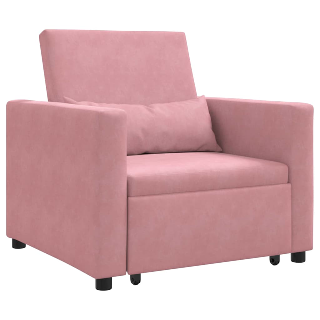 vidaXL Rozkładana sofa jednoosobowa z kółkami jasnoróżowy Aksamit