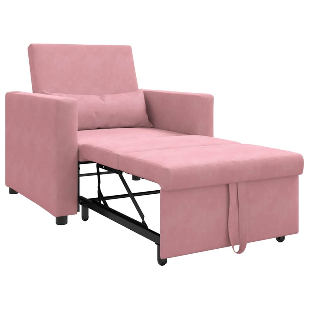 vidaXL Rozkładana sofa jednoosobowa z kółkami jasnoróżowy Aksamit