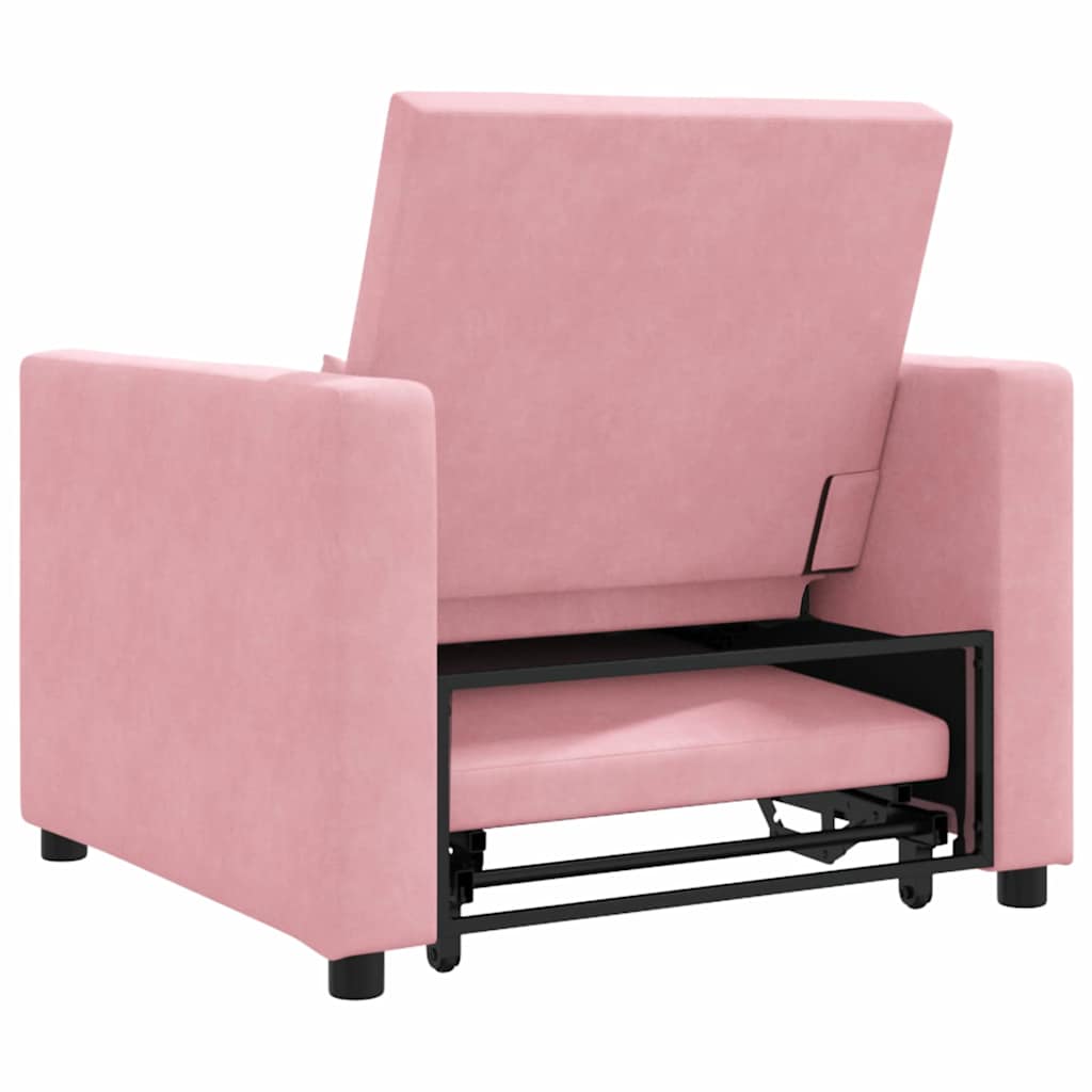 vidaXL Rozkładana sofa jednoosobowa z kółkami jasnoróżowy Aksamit