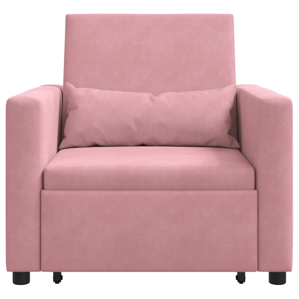 vidaXL Rozkładana sofa jednoosobowa z kółkami jasnoróżowy Aksamit