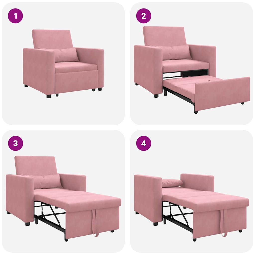 vidaXL Rozkładana sofa jednoosobowa z kółkami jasnoróżowy Aksamit