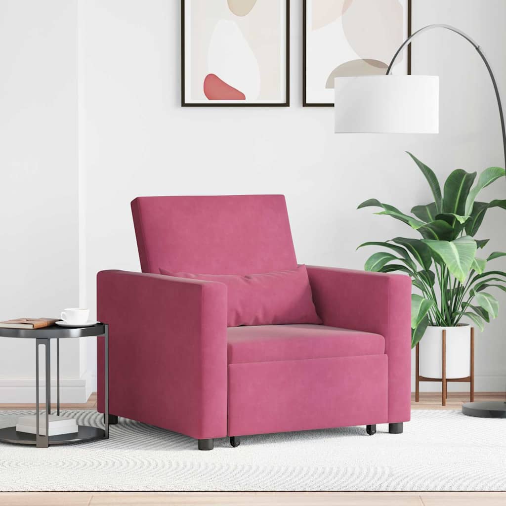 vidaXL Rozkładana sofa jednoosobowa z kółkami czerwone wino Aksamit