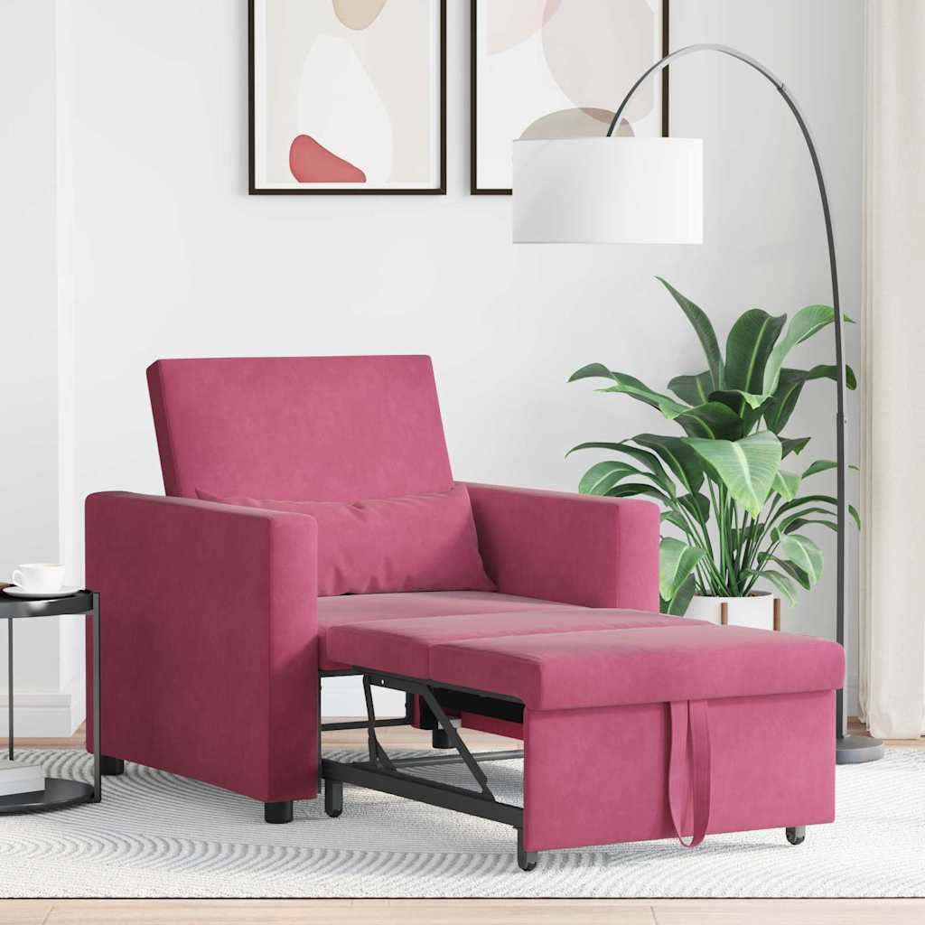 vidaXL Rozkładana sofa jednoosobowa z kółkami czerwone wino Aksamit