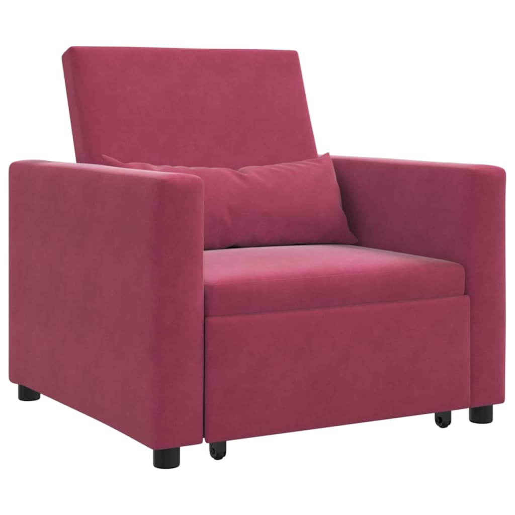 vidaXL Rozkładana sofa jednoosobowa z kółkami czerwone wino Aksamit