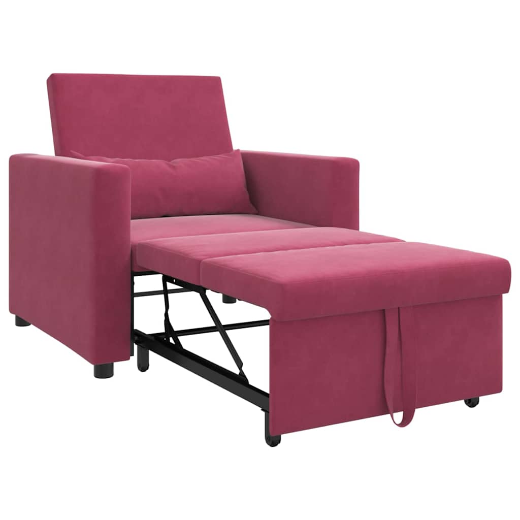 vidaXL Rozkładana sofa jednoosobowa z kółkami czerwone wino Aksamit