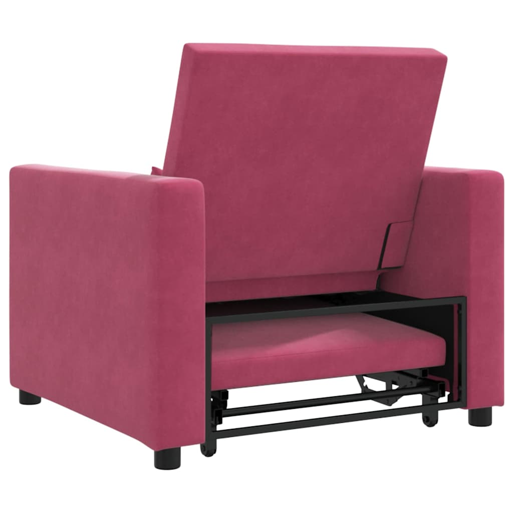 vidaXL Rozkładana sofa jednoosobowa z kółkami czerwone wino Aksamit