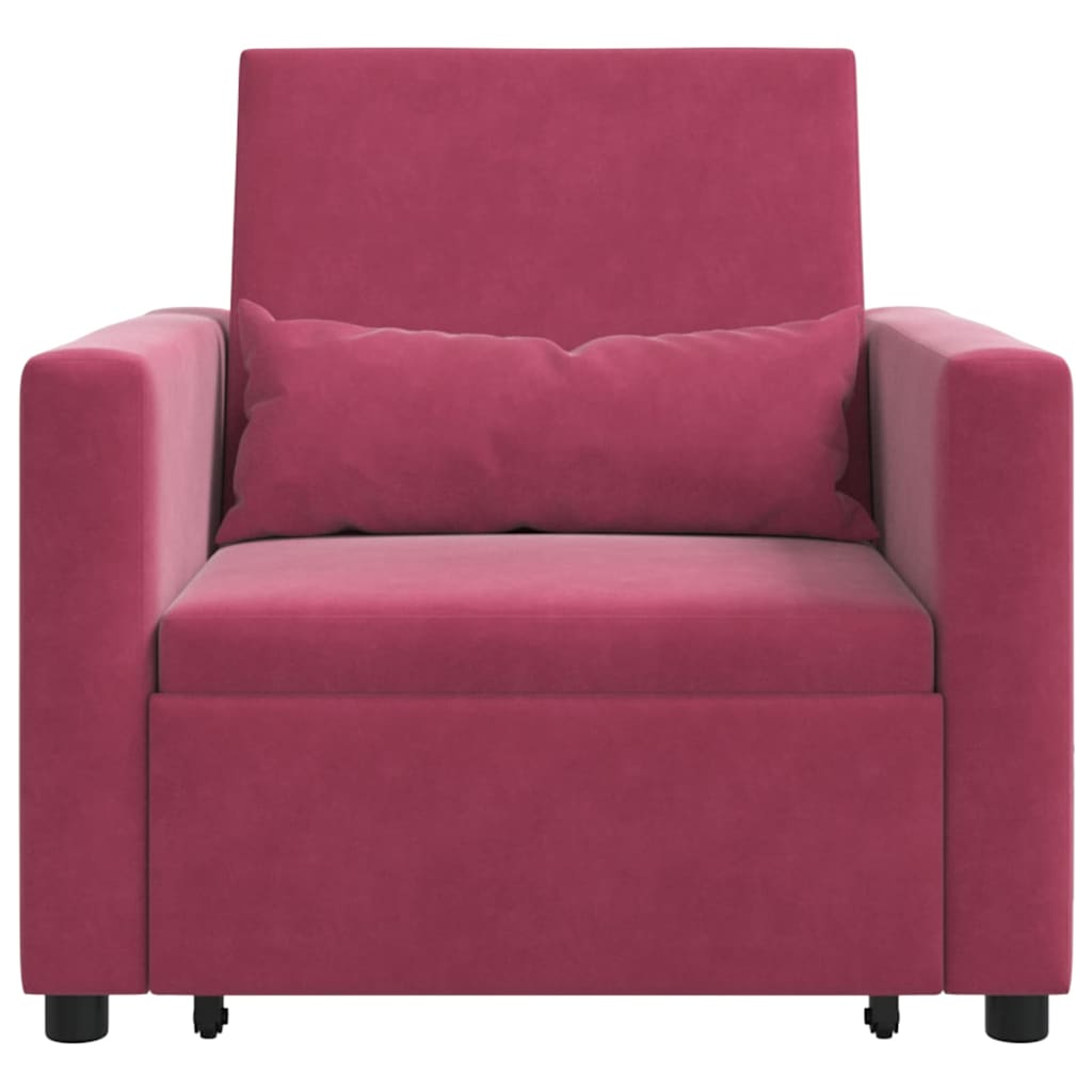 vidaXL Rozkładana sofa jednoosobowa z kółkami czerwone wino Aksamit