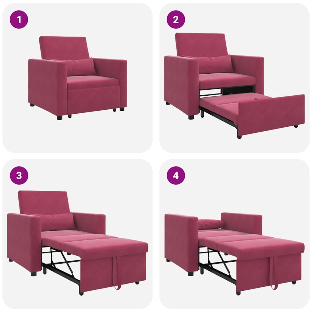 vidaXL Rozkładana sofa jednoosobowa z kółkami czerwone wino Aksamit