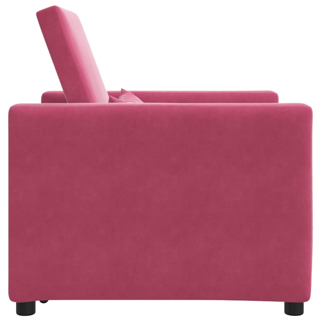 vidaXL Rozkładana sofa jednoosobowa z kółkami czerwone wino Aksamit