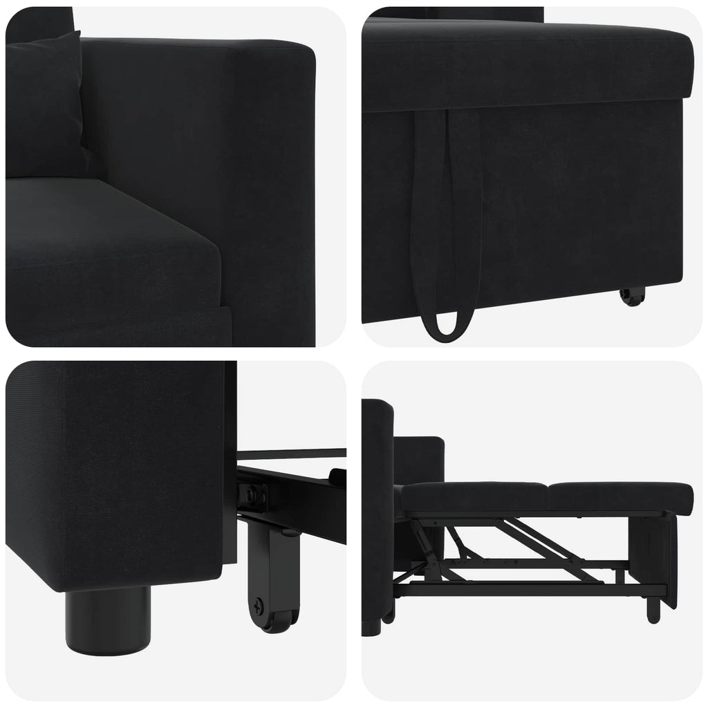 vidaXL Rozkładana sofa jednoosobowa z kółkami Czarny Aksamit