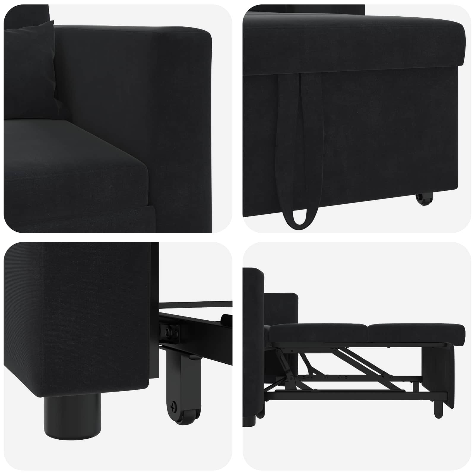 vidaXL Rozkładana sofa jednoosobowa z kółkami Czarny Aksamit