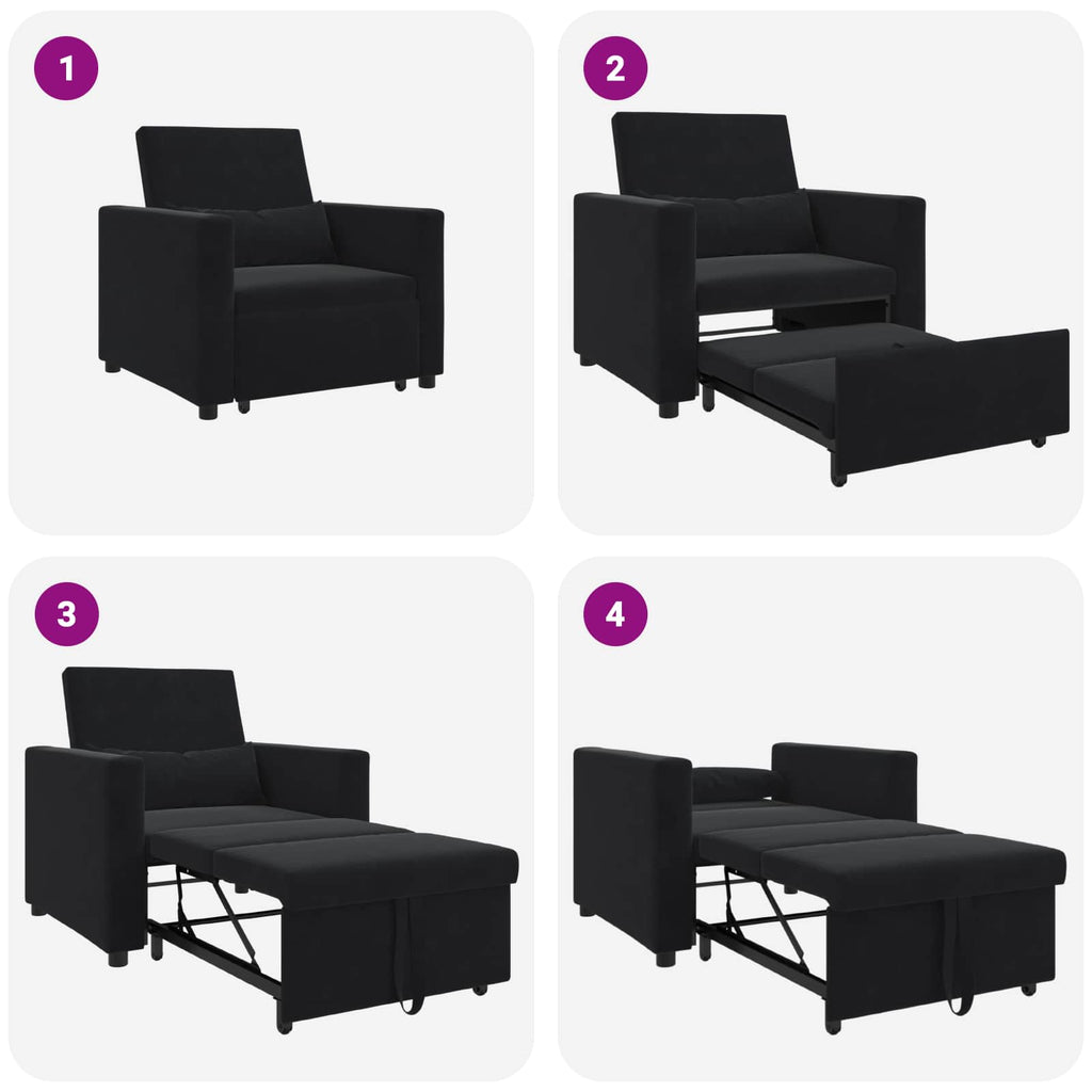 vidaXL Rozkładana sofa jednoosobowa z kółkami Czarny Aksamit