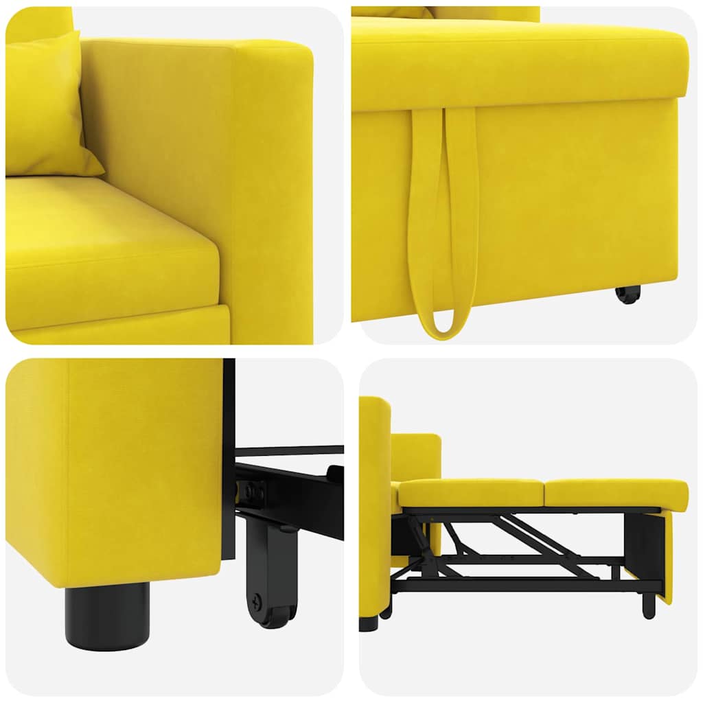 vidaXL Rozkładana sofa jednoosobowa z kółkami Żółty Aksamit