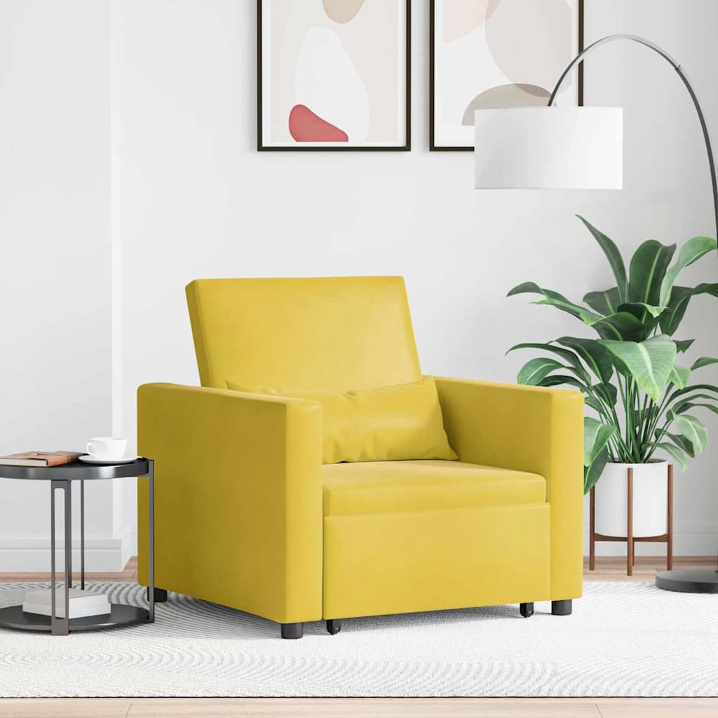 vidaXL Rozkładana sofa jednoosobowa z kółkami Żółty Aksamit