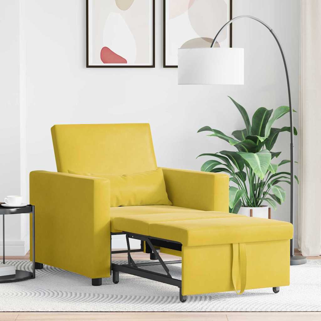 vidaXL Rozkładana sofa jednoosobowa z kółkami Żółty Aksamit