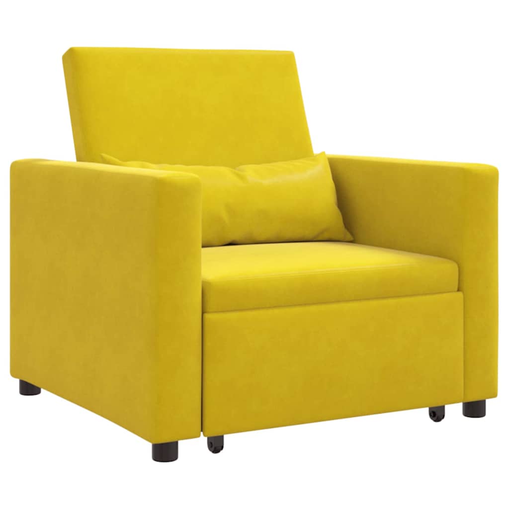 vidaXL Rozkładana sofa jednoosobowa z kółkami Żółty Aksamit