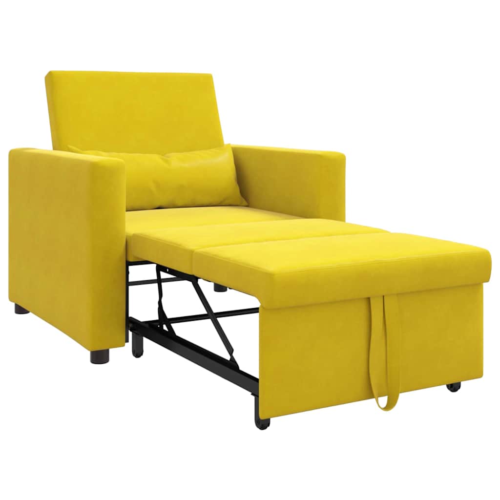 vidaXL Rozkładana sofa jednoosobowa z kółkami Żółty Aksamit