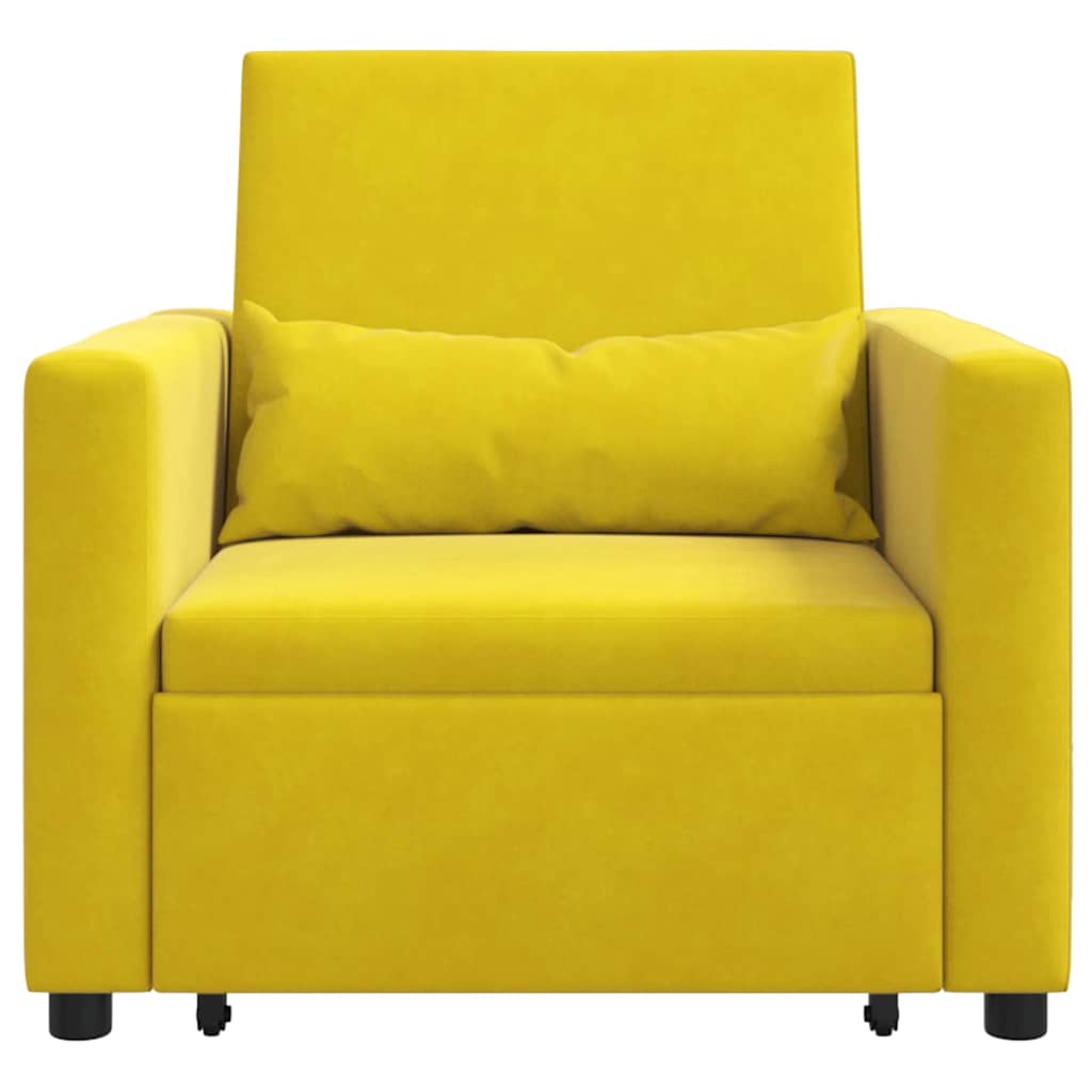 vidaXL Rozkładana sofa jednoosobowa z kółkami Żółty Aksamit