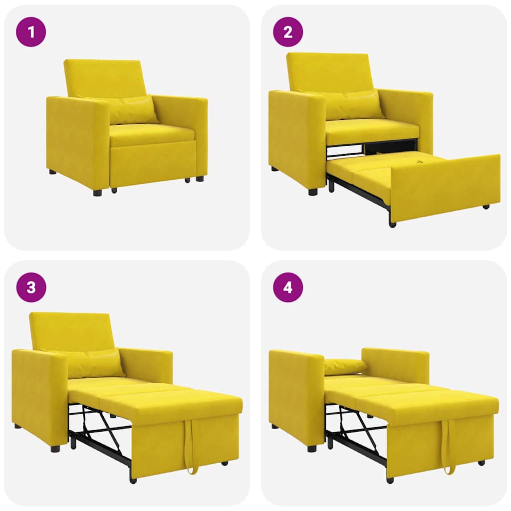 vidaXL Rozkładana sofa jednoosobowa z kółkami Żółty Aksamit