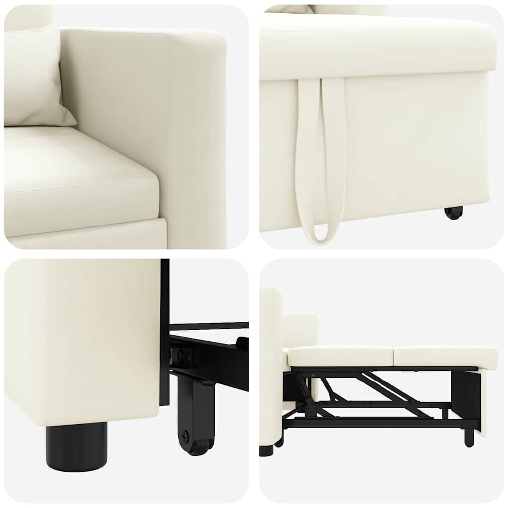 vidaXL Rozkładana sofa jednoosobowa z kółkami Kremowy Aksamit