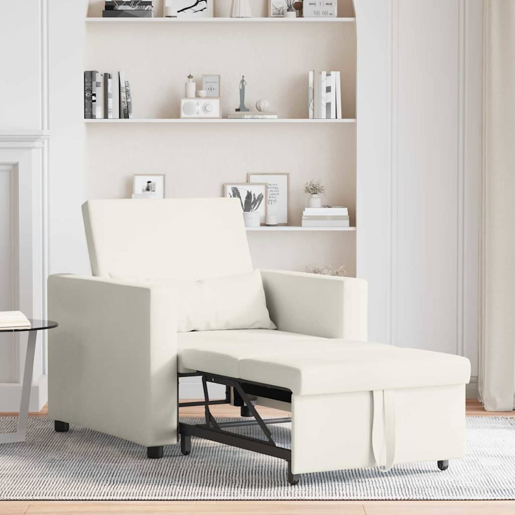 vidaXL Rozkładana sofa jednoosobowa z kółkami Kremowy Aksamit