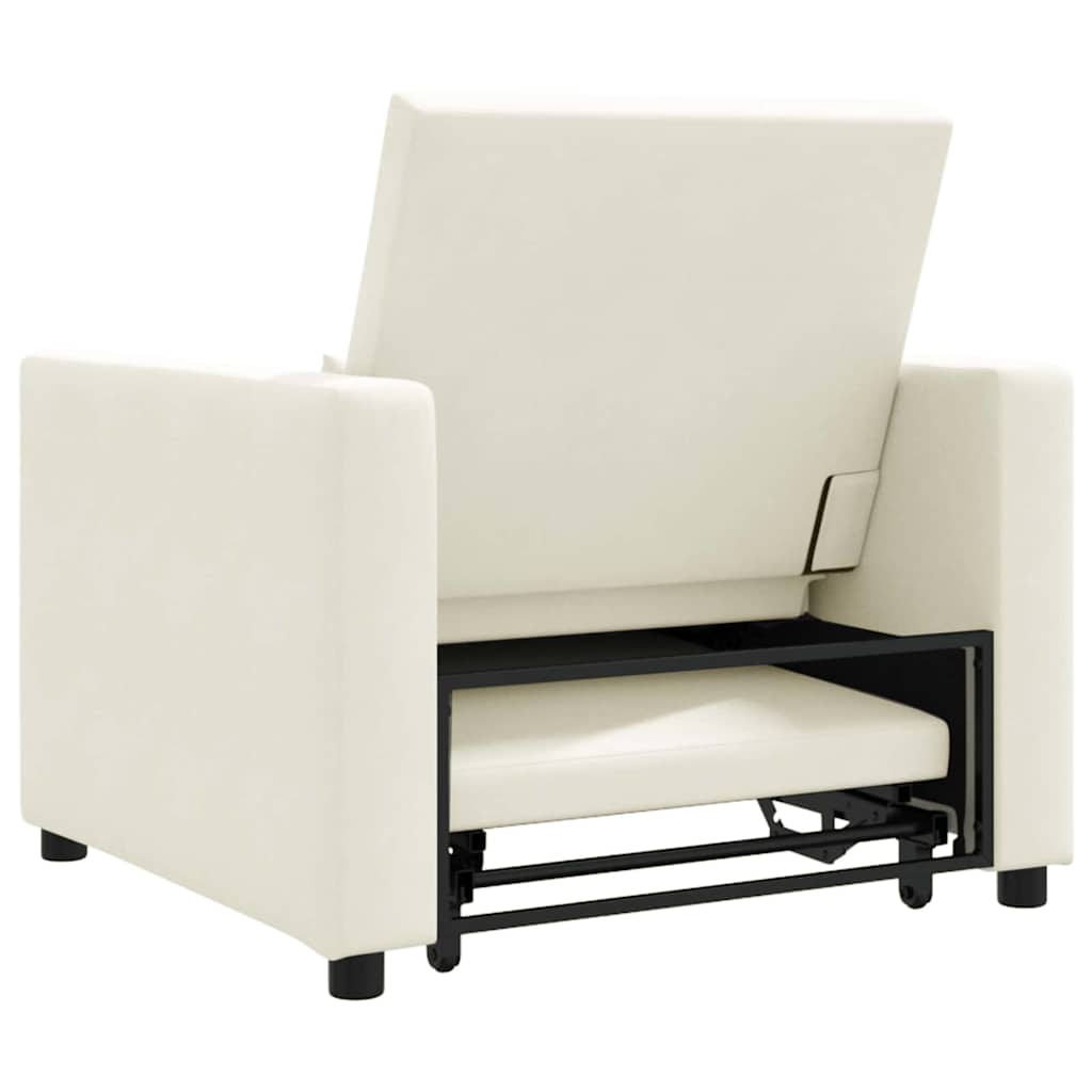 vidaXL Rozkładana sofa jednoosobowa z kółkami Kremowy Aksamit