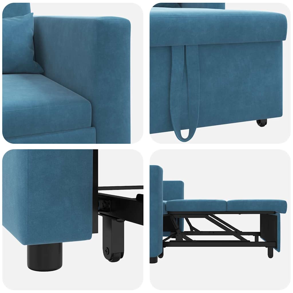 vidaXL Rozkładana sofa jednoosobowa z kółkami Niebieski Aksamit