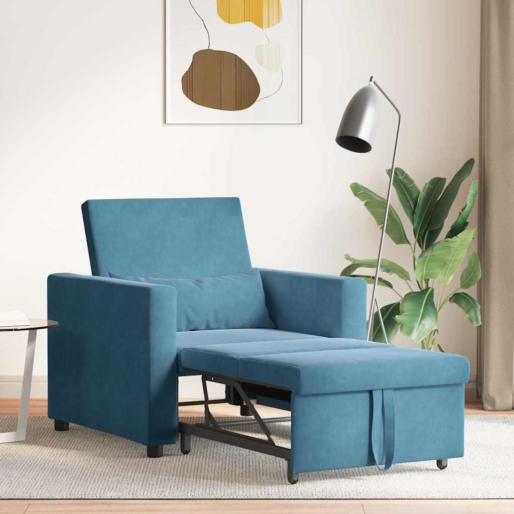 vidaXL Rozkładana sofa jednoosobowa z kółkami Niebieski Aksamit