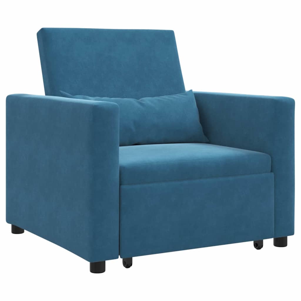 vidaXL Rozkładana sofa jednoosobowa z kółkami Niebieski Aksamit