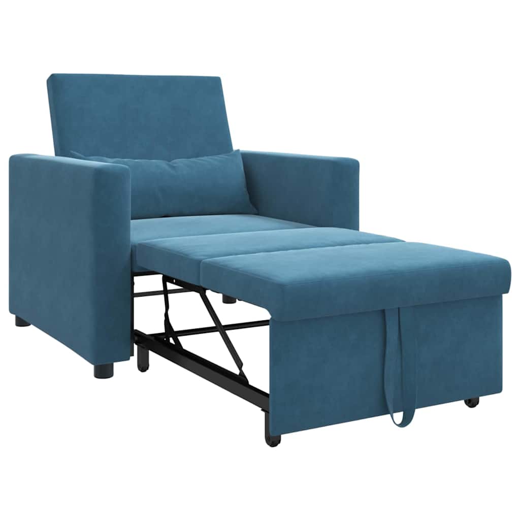 vidaXL Rozkładana sofa jednoosobowa z kółkami Niebieski Aksamit