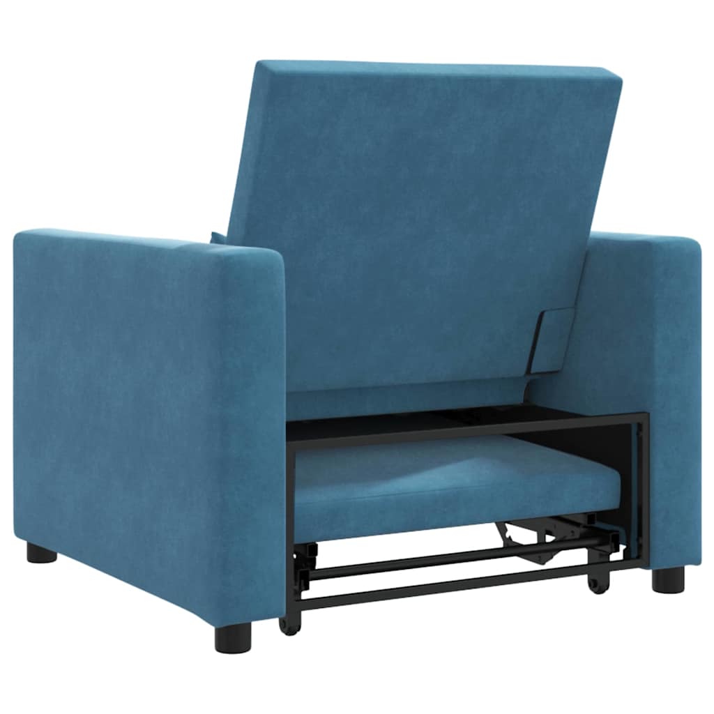 vidaXL Rozkładana sofa jednoosobowa z kółkami Niebieski Aksamit