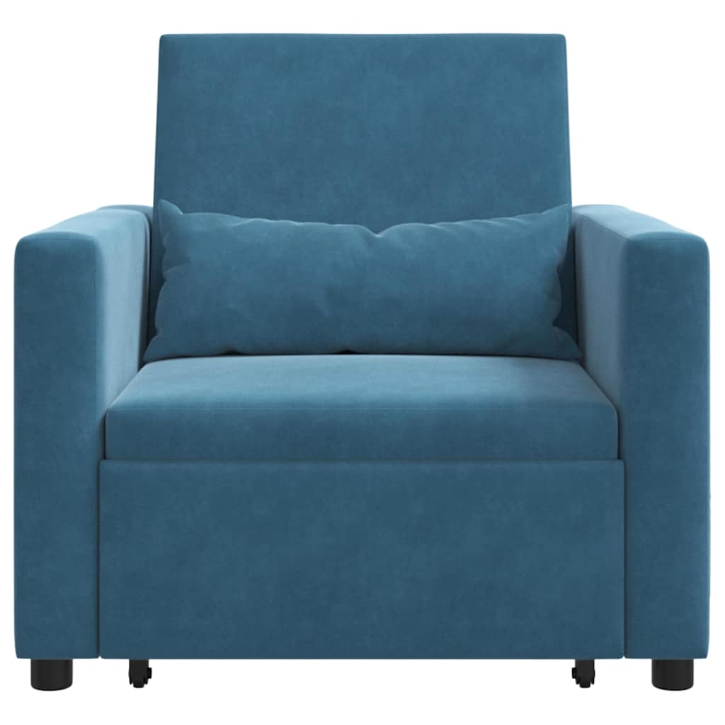vidaXL Rozkładana sofa jednoosobowa z kółkami Niebieski Aksamit