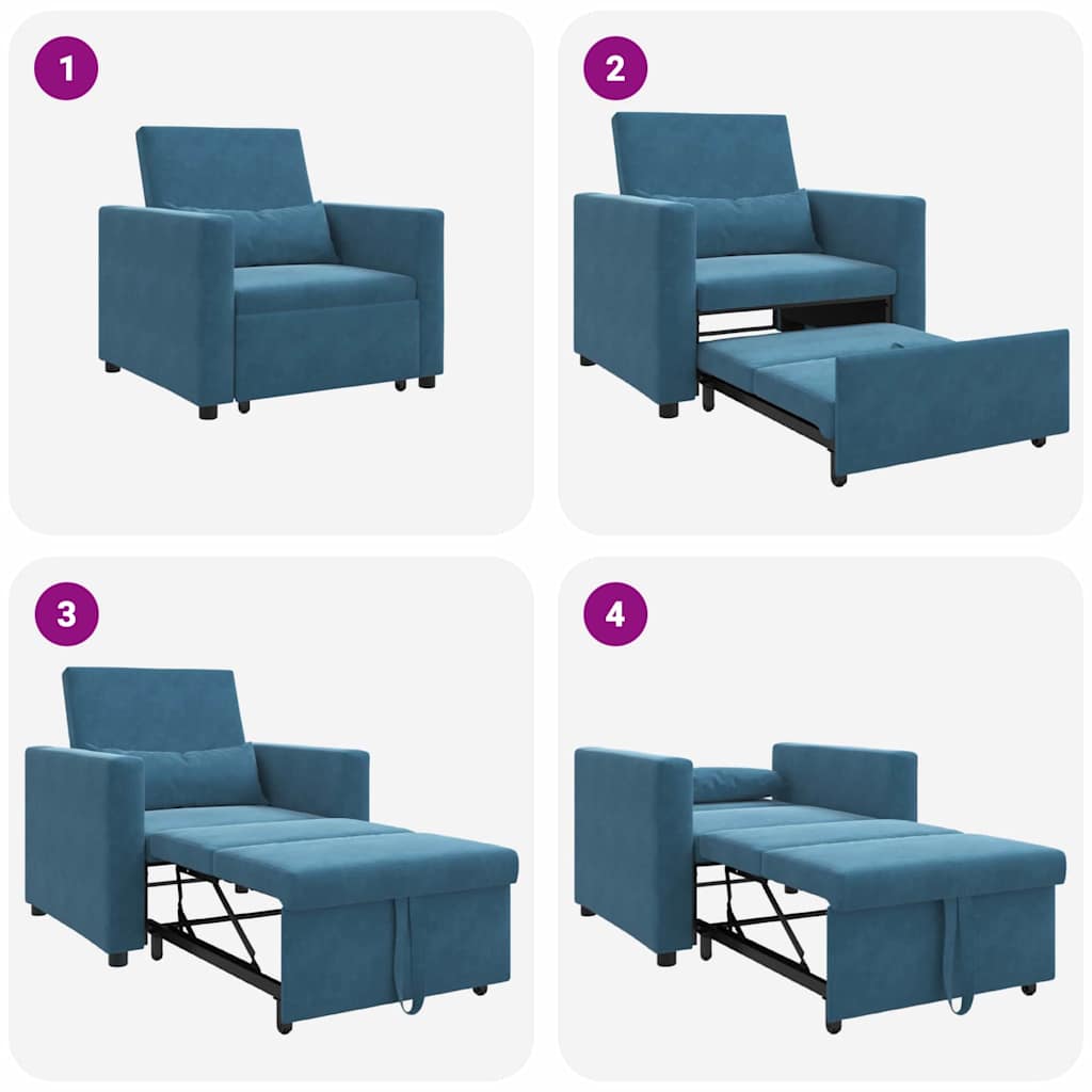 vidaXL Rozkładana sofa jednoosobowa z kółkami Niebieski Aksamit