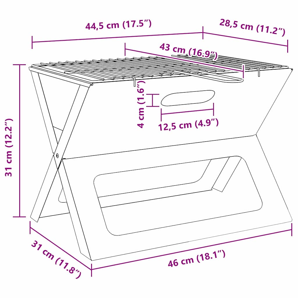 vidaXL Grill na świeżym powietrzu Czarny 46 x 31 x 31 cm Stal