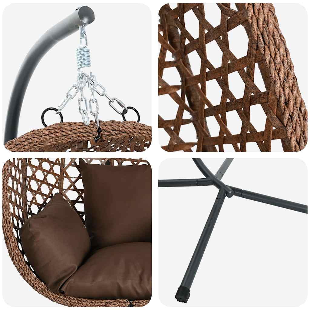 vidaXL Wiszące krzesło jajo kawowy 104 x 100 x 191 cm polirattan