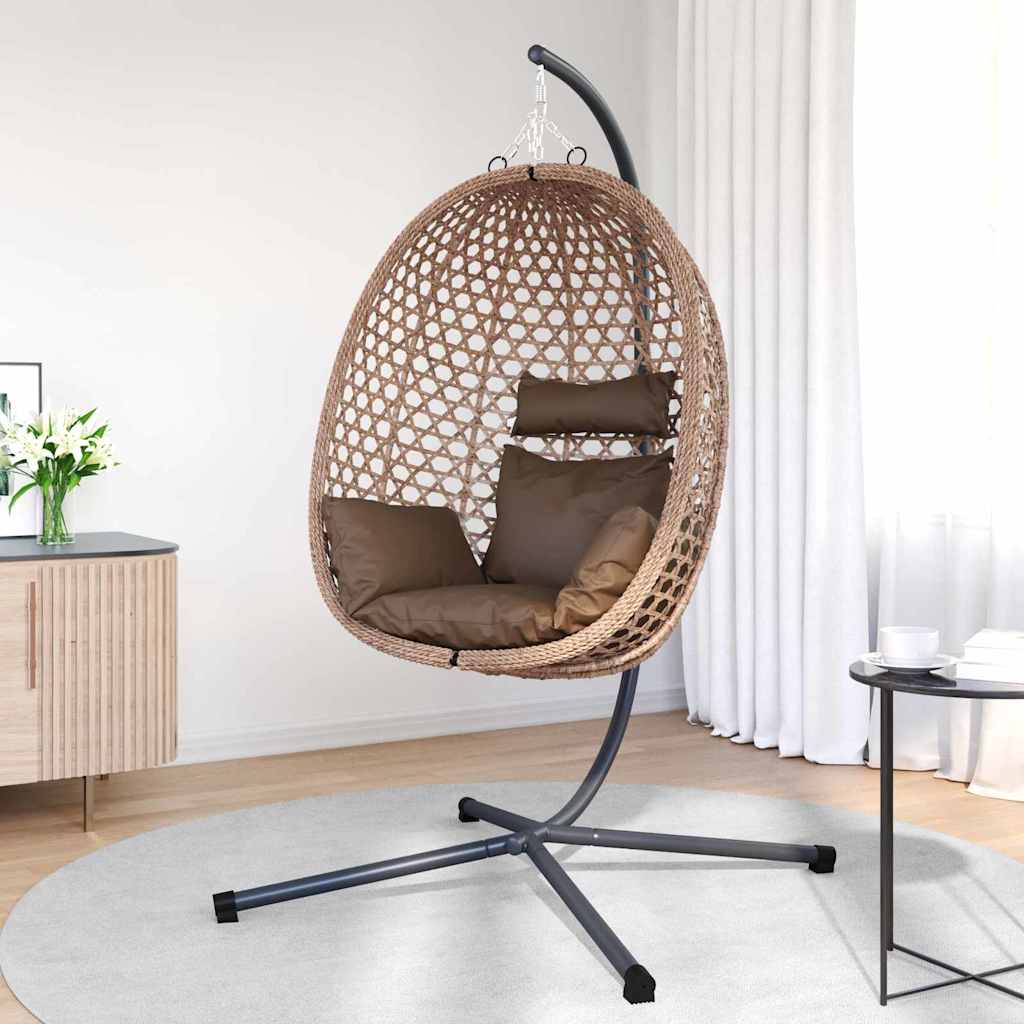 vidaXL Wiszące krzesło jajo kawowy 104 x 100 x 191 cm polirattan