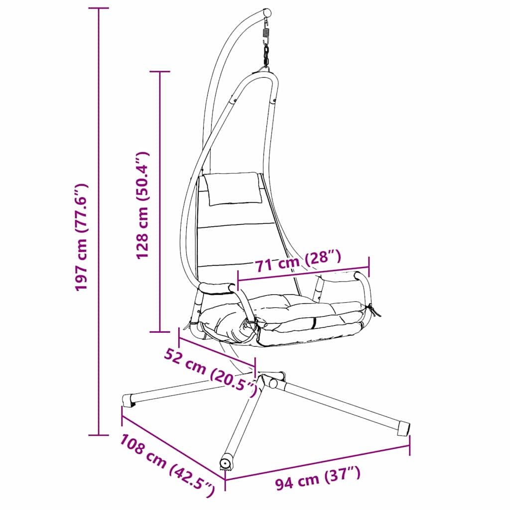 vidaXL Wiszące krzesło jajo Ciemnoszary 94 x 107 x 196,5 cm Stal