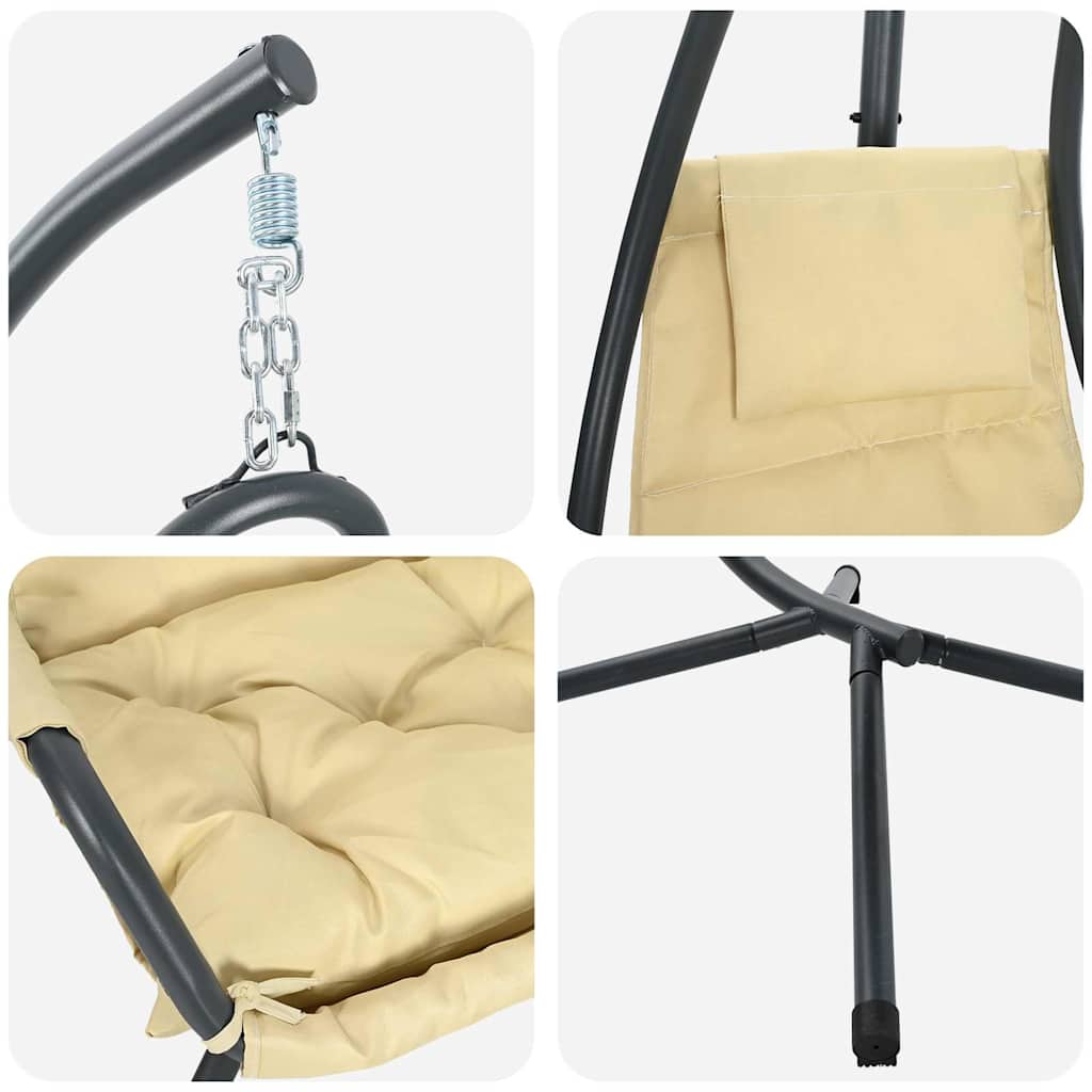 vidaXL Wiszące krzesło jajo Beżowy 94 x 107 x 196,5 cm Stal