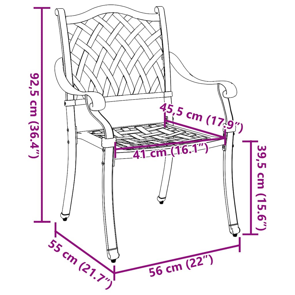 vidaXL Krzesło Ogrodowe 2 pcs kolor bronzu 56 x 55 x 92,5cm Aluminium