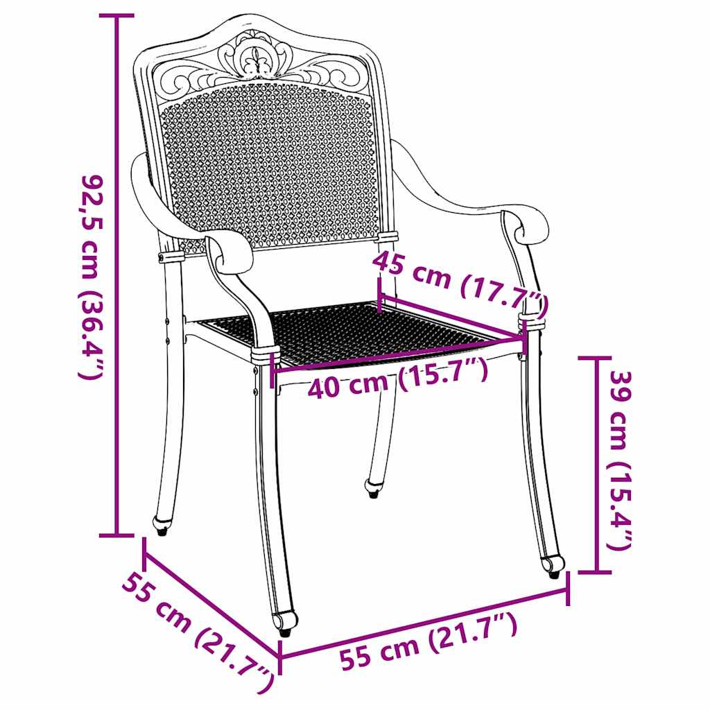 vidaXL Krzesło Ogrodowe 2 pcs Czarny 55 x 55 x 92,5cm Aluminium