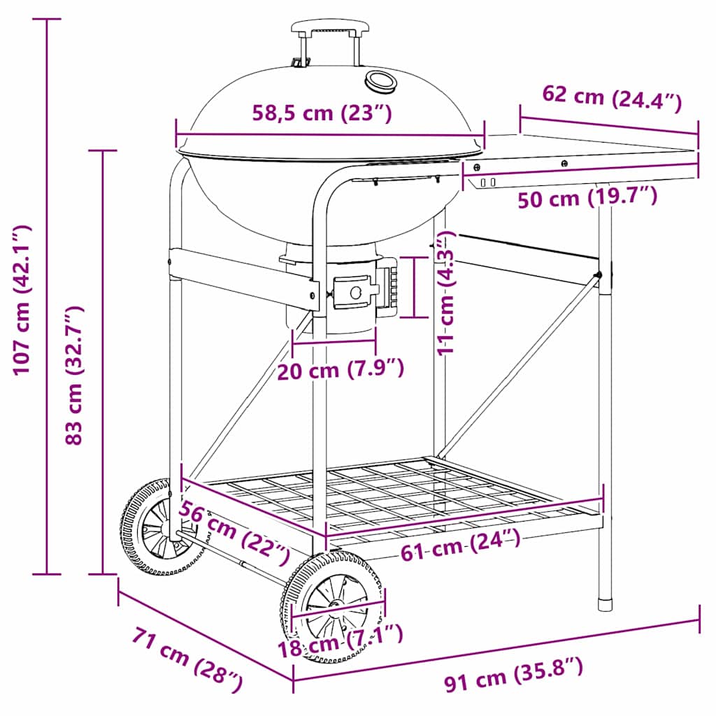 vidaXL Grill na świeżym powietrzu Czarny 91 x 71 x 107 cm Metal