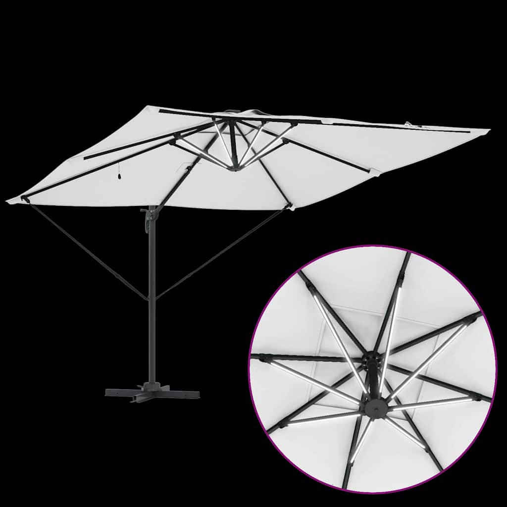 vidaXL Parasol plażowy Ze LED Lights piaskowy 286 x 284 x 270 cm