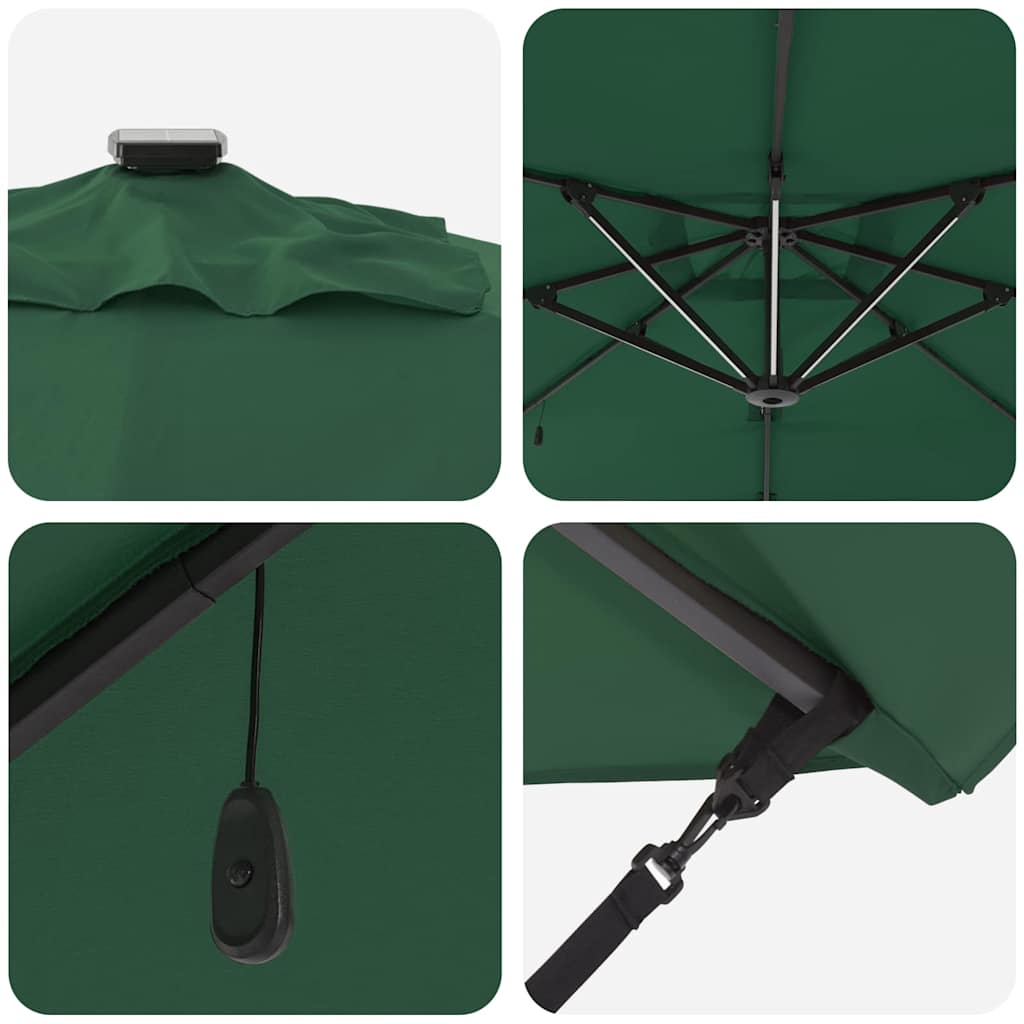 vidaXL Parasol plażowy Ze LED Lights Zielony 286 x 284 x 270 cm