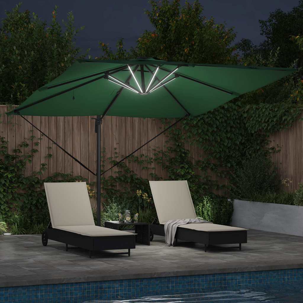 vidaXL Parasol plażowy Ze LED Lights Zielony 286 x 284 x 270 cm