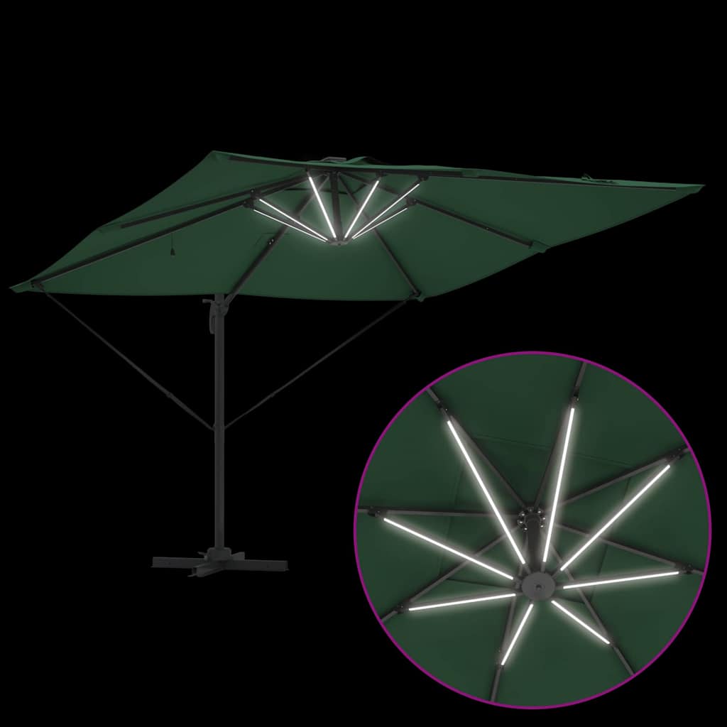 vidaXL Parasol plażowy Ze LED Lights Zielony 286 x 284 x 270 cm