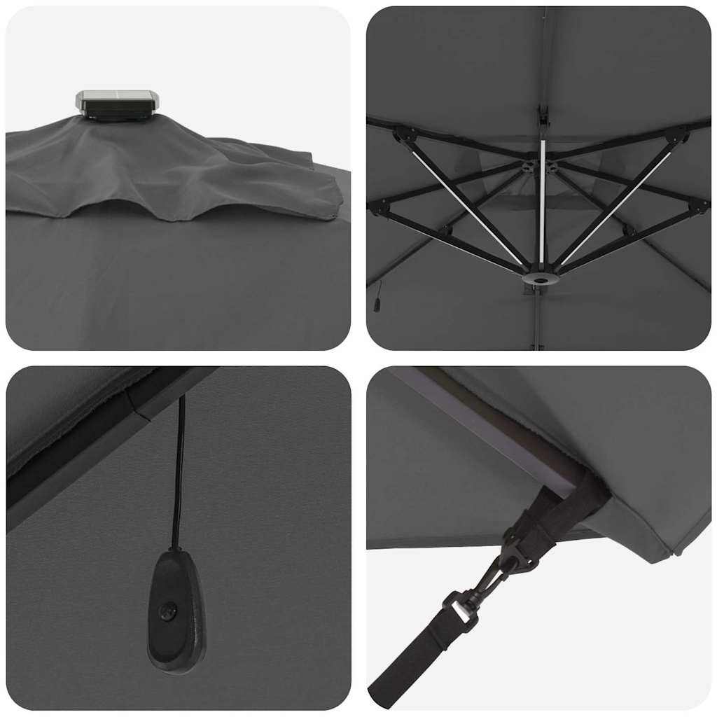 vidaXL Parasol plażowy Ze LED Lights Antracyt 286 x 284 x 270 cm