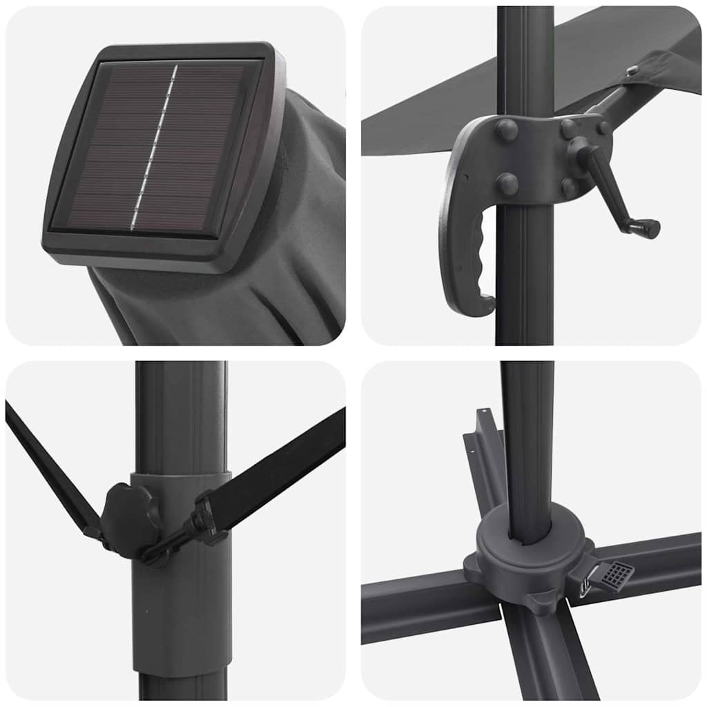 vidaXL Parasol plażowy Ze LED Lights Antracyt 286 x 284 x 270 cm