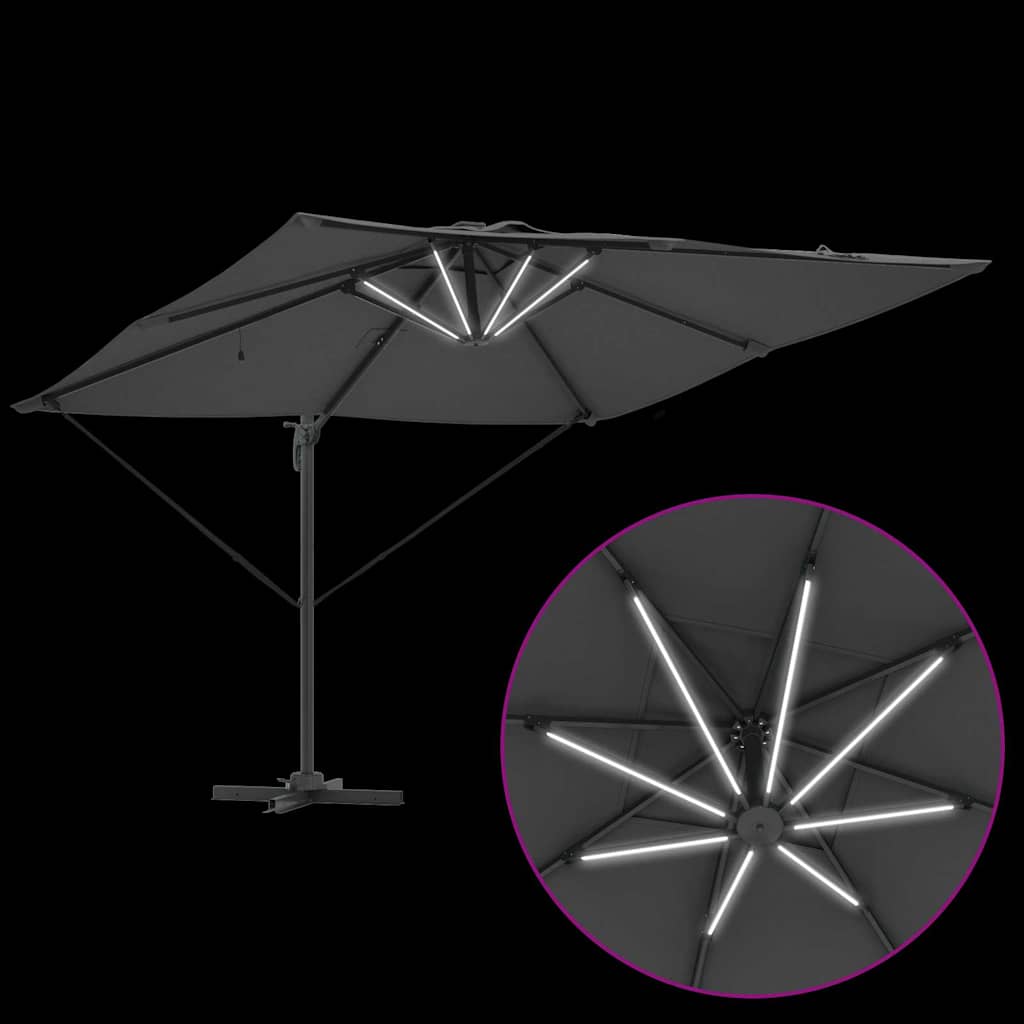vidaXL Parasol plażowy Ze LED Lights Antracyt 286 x 284 x 270 cm