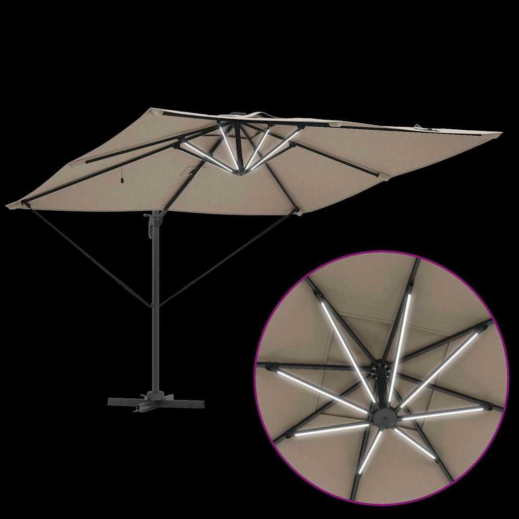 vidaXL Parasol plażowy Ze LED Lights Ciemnoszary 286 x 284 x 270 cm